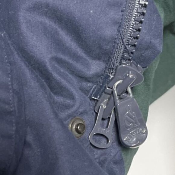 Vintage Nautica Duck Down Barn Chore Coat Men's Large Leather Collar Hood Blue - Picture 9 of 9